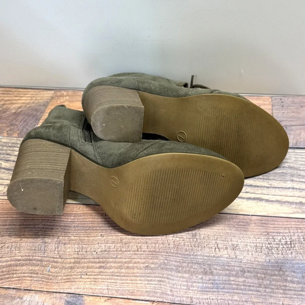 Candie’s Olive Green Suede High Block Heel Zip Combat Style Ankle‎ Boot Size 7